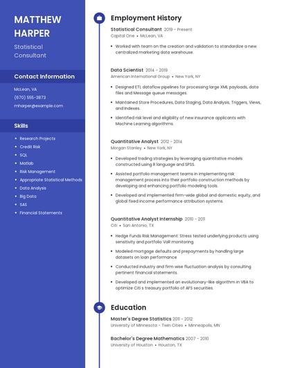 Statistical Consultant Resume