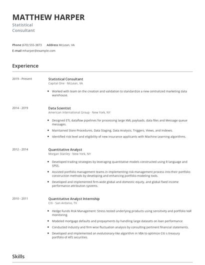 Statistical Consultant Resume