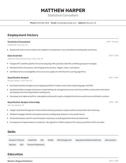 Statistical Consultant Resume
