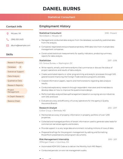 Statistical Consultant Resume