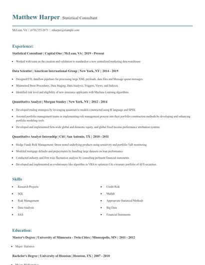 Statistical Consultant Resume