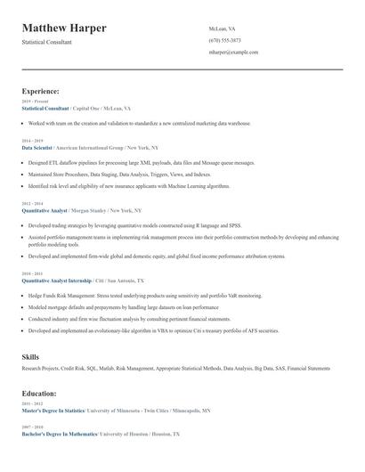 Statistical Consultant Resume