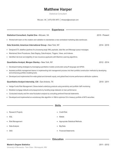Statistical Consultant Resume