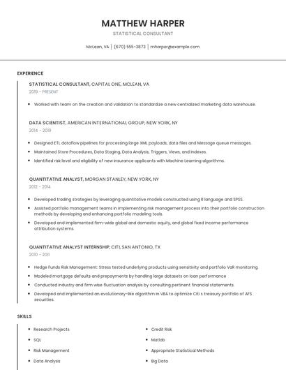 Statistical Consultant Resume