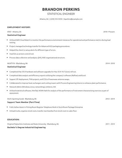 Statistical Engineer Resume