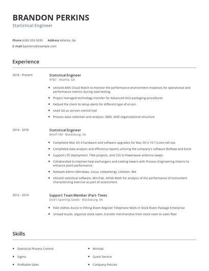 Statistical Engineer Resume