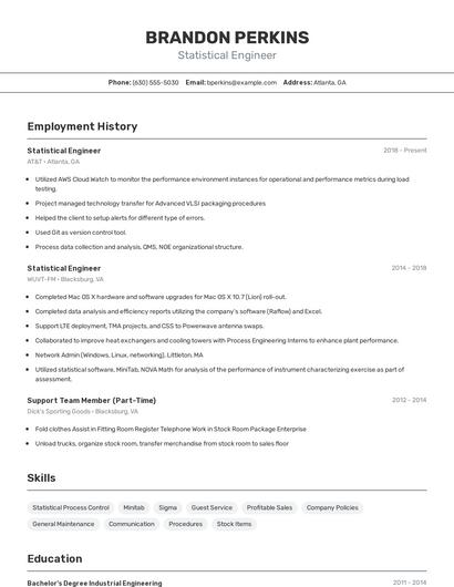 Statistical Engineer Resume