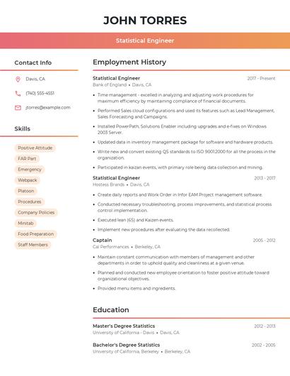 Statistical Engineer Resume