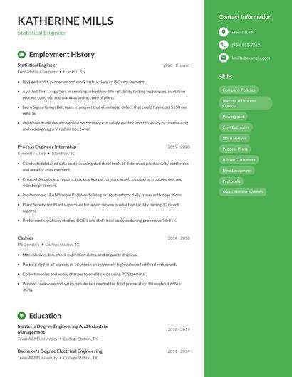 Statistical Engineer Resume