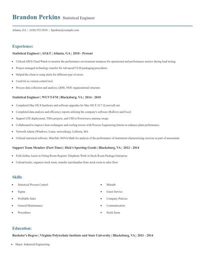 Statistical Engineer Resume
