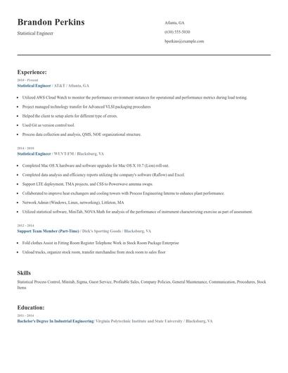 Statistical Engineer Resume