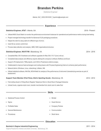 Statistical Engineer Resume