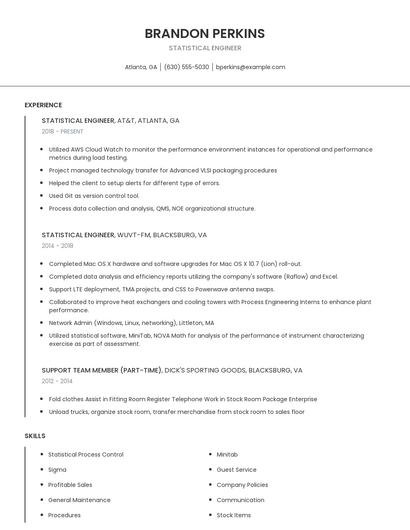 Statistical Engineer Resume