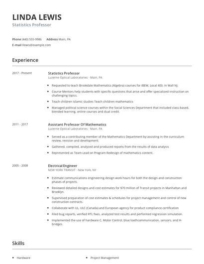 Statistics Professor Resume