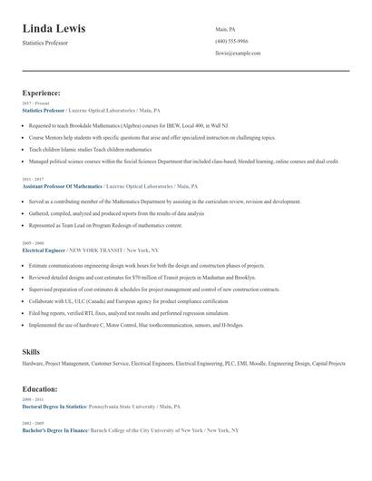 Statistics Professor Resume
