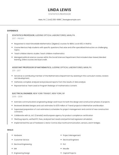 Statistics Professor Resume