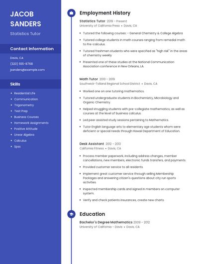Statistics Tutor Resume