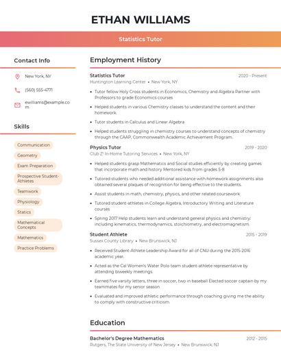 Statistics Tutor Resume