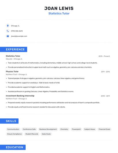 Statistics Tutor Resume