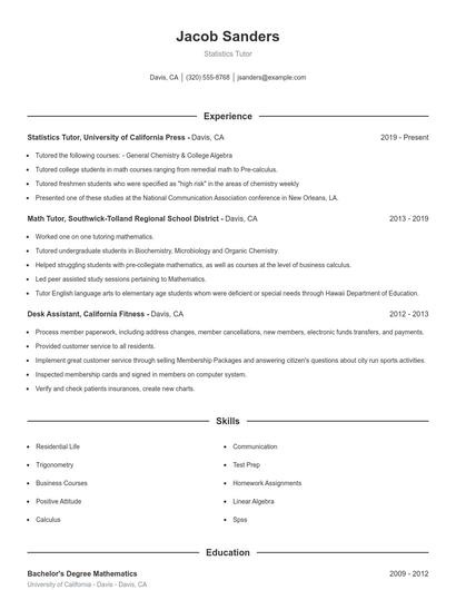 Statistics Tutor Resume