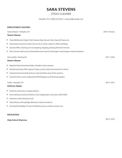 Steam Cleaner Resume