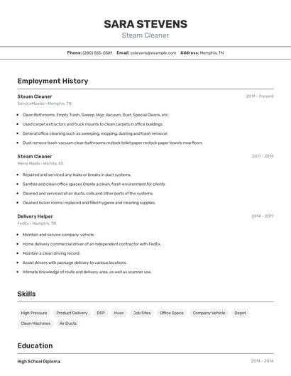 Steam Cleaner Resume