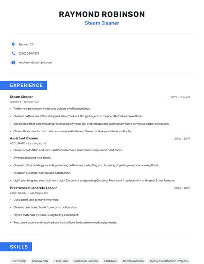 Steam Cleaner Resume