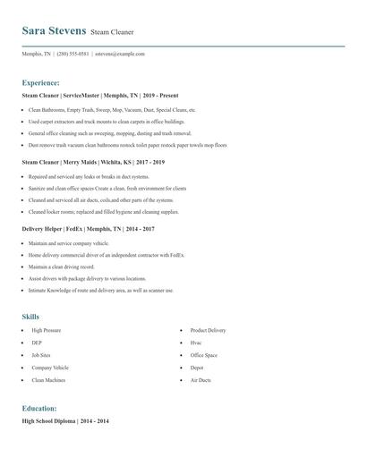 Steam Cleaner Resume