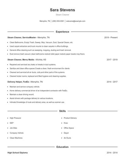 Steam Cleaner Resume