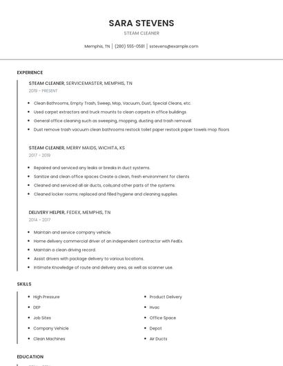 Steam Cleaner Resume