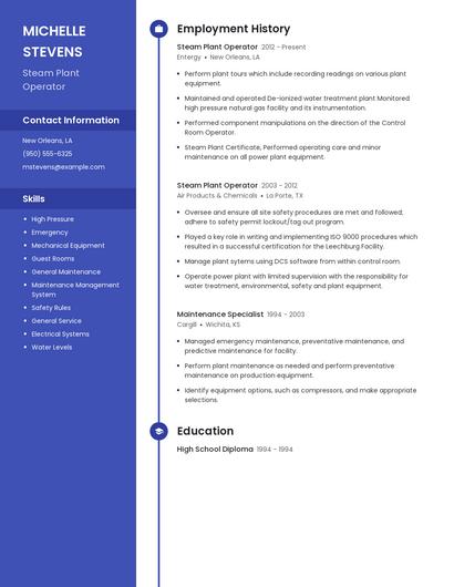 Steam Plant Operator Resume