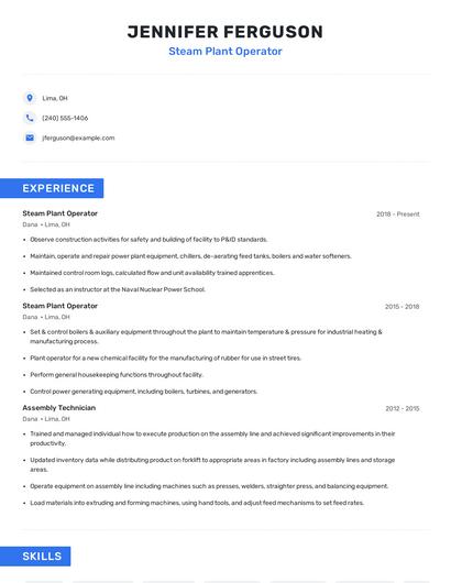 Steam Plant Operator Resume