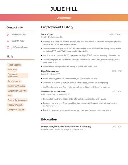 Steamfitter Resume