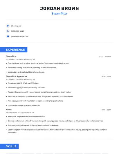 Steamfitter Resume