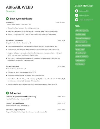 Steamfitter Resume