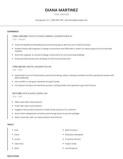 Steel Checker Resume