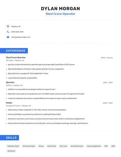 Steel Crane Operator Resume