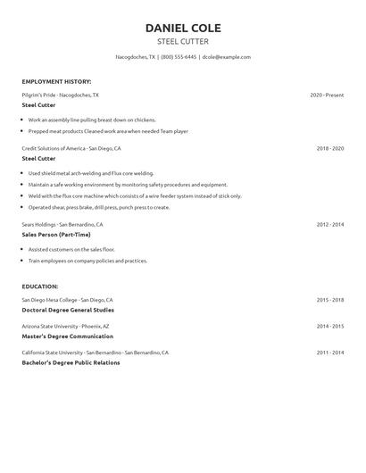 Steel Cutter Resume