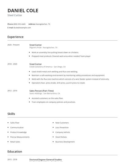 Steel Cutter Resume