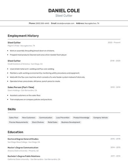 Steel Cutter Resume