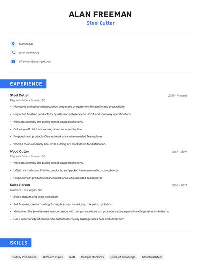Steel Cutter Resume