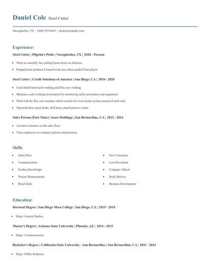 Steel Cutter Resume