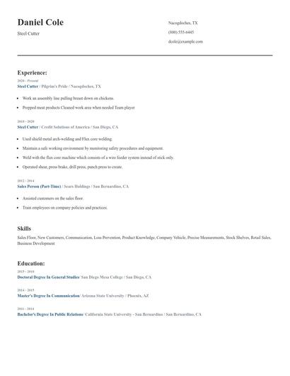 Steel Cutter Resume