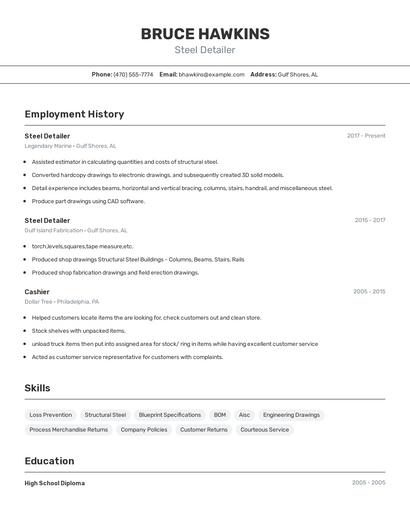 Steel Detailer Resume