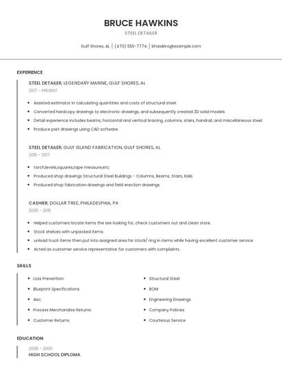 Steel Detailer Resume