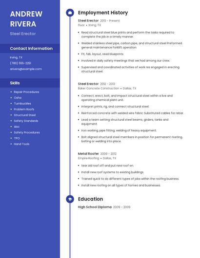 Steel Erector Resume