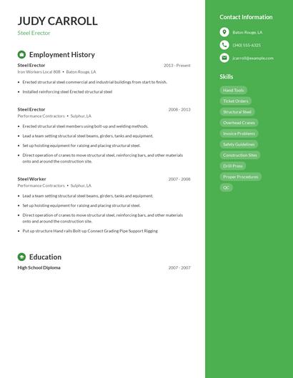 Steel Erector Resume