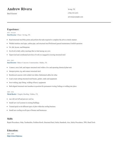 Steel Erector Resume