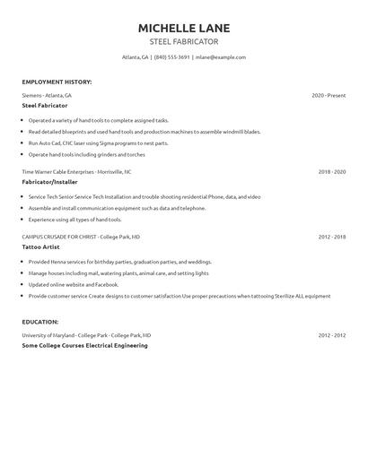 Steel Fabricator Resume