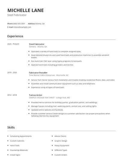 Steel Fabricator Resume